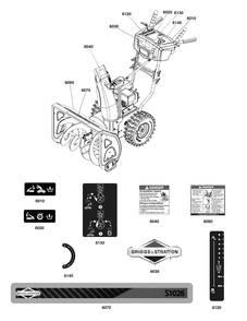 Decal Group Diagram and Parts List for S1026 (1697330-00)(2020) Briggs and Stratton Snow Blower